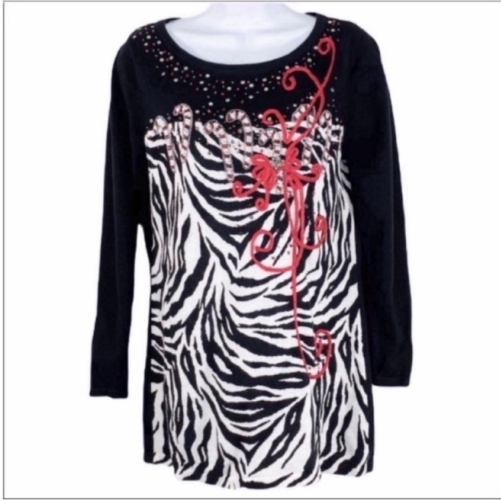 JACK B. QUICK Holiday sequins zebra sweater S